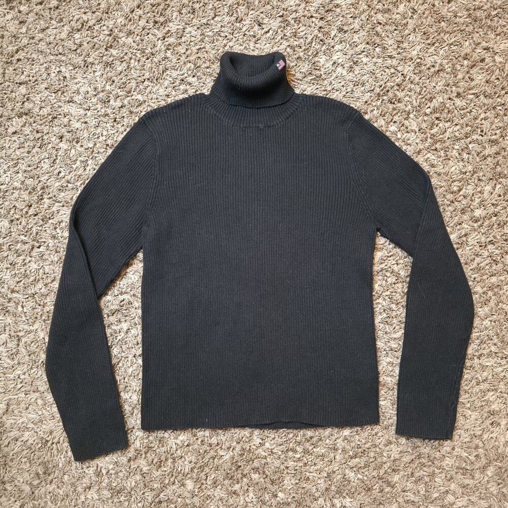 Vtg 90s Polo Jeans Ralph Lauren Turtleneck Sweater Shirt Medium Black Ribbed
